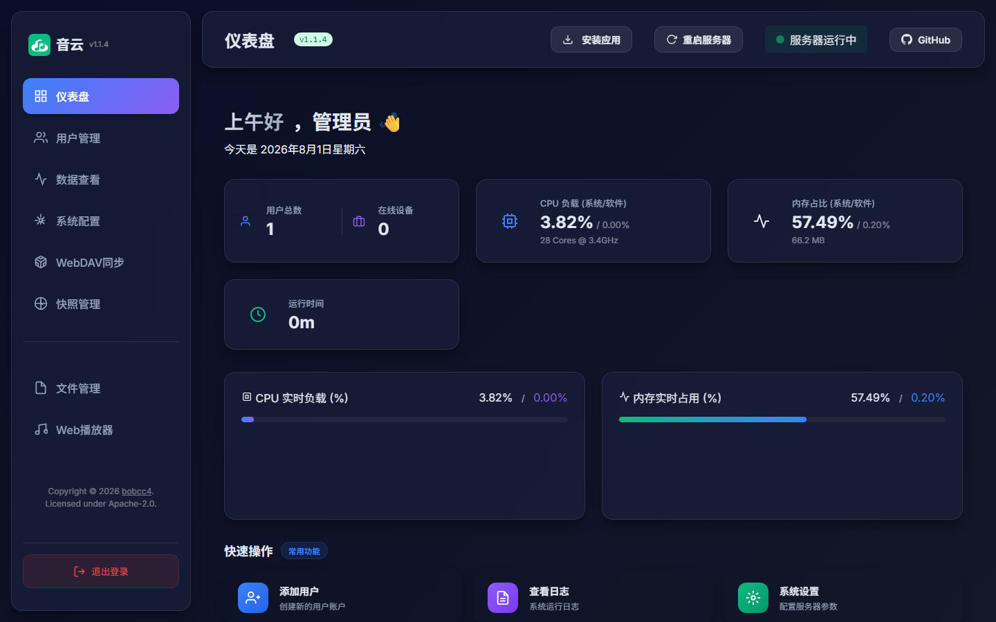 服务器管理后台仪表盘